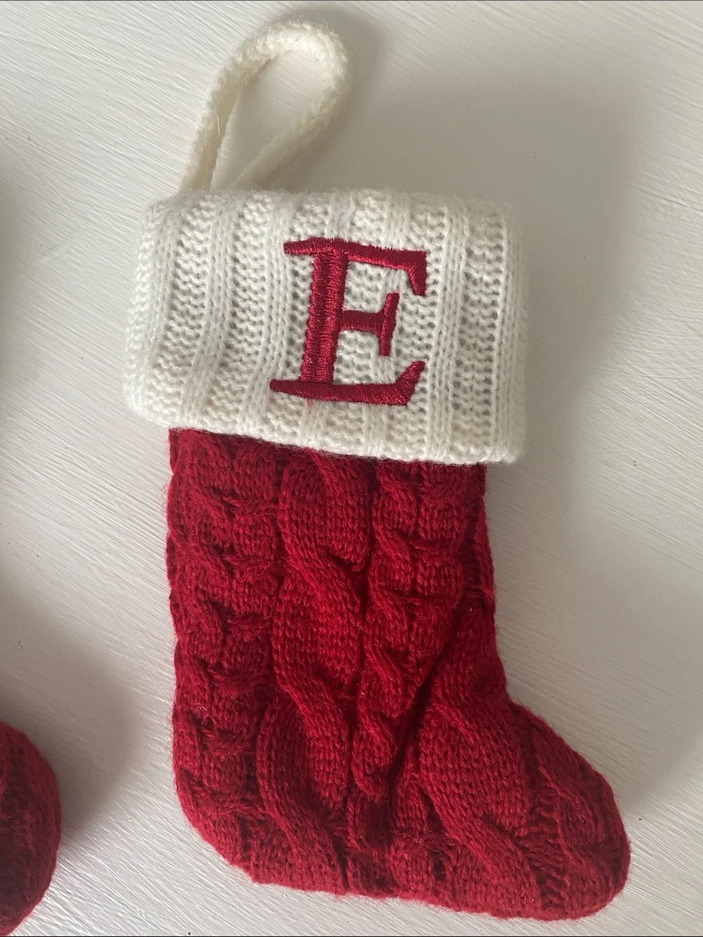 Red Monogrammed Cable Knit Stockings N & E 7